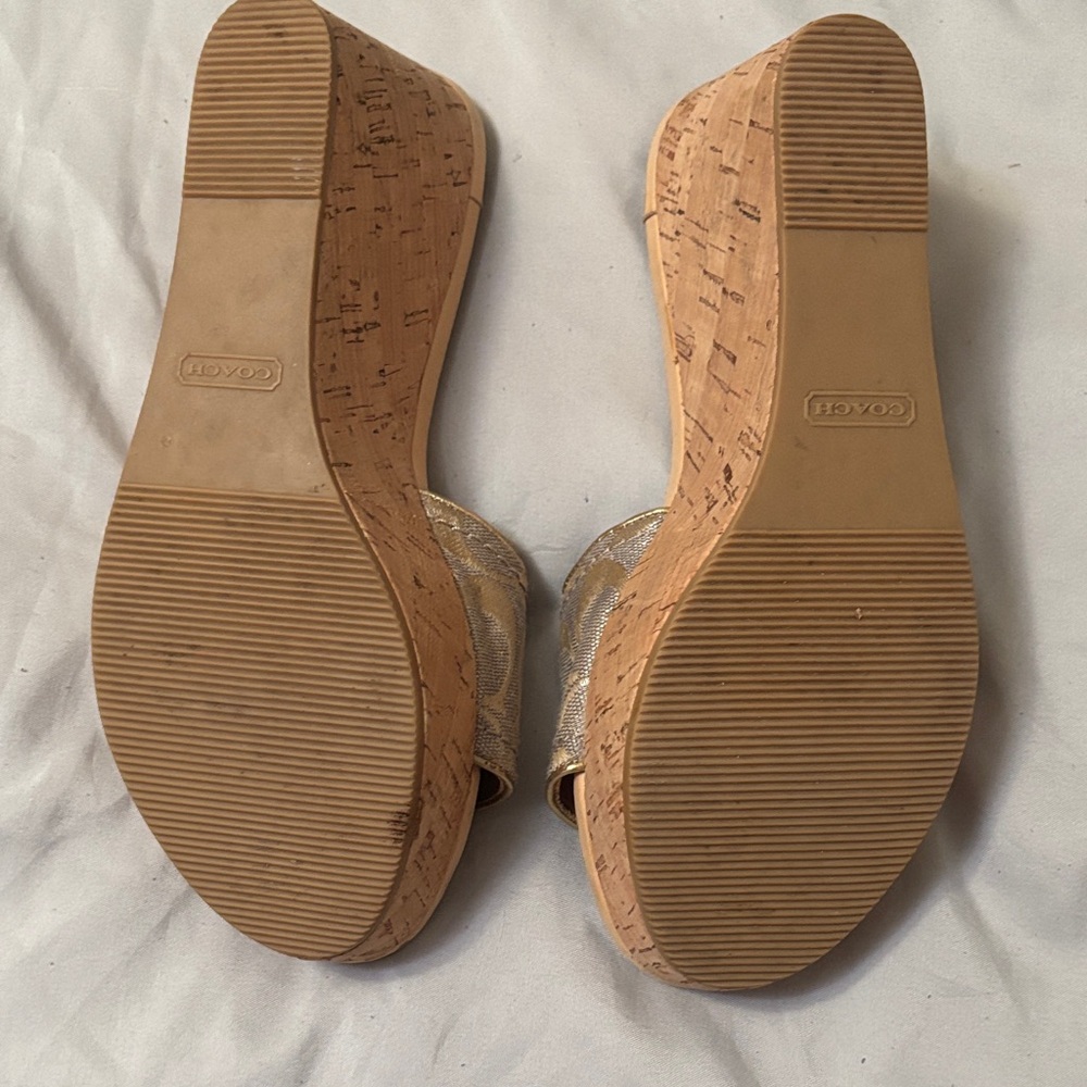 Coach Joanne Metallic Gold & Beige Signature Slide Mules - Picture 6 of 9